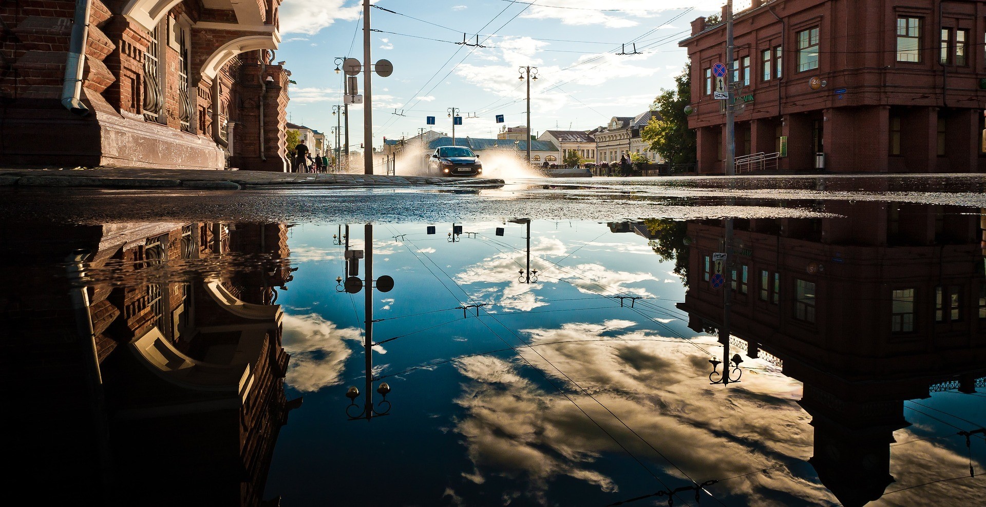 A puddle on a city street