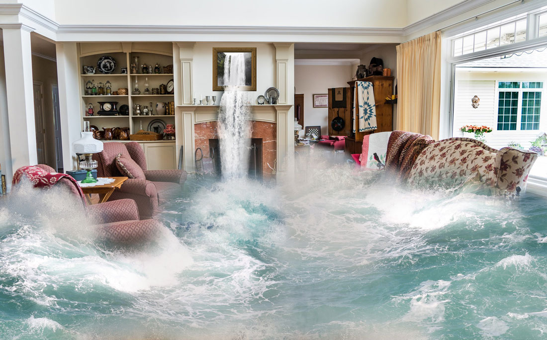 A flooded living room