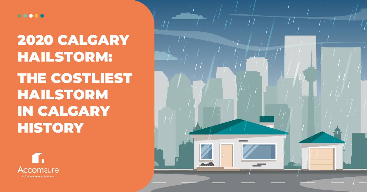 Illustration of the Calgary skyline with rain pouring down.