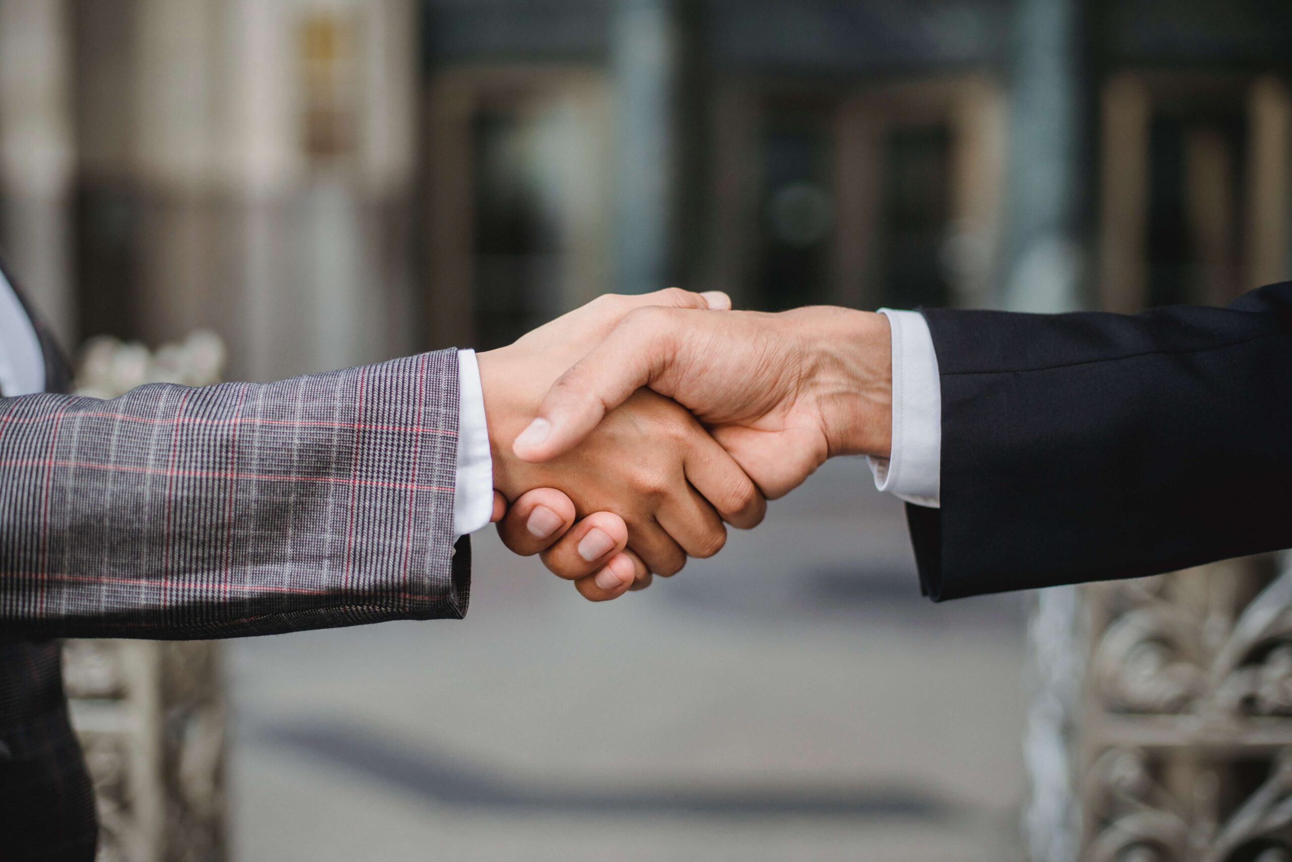 Two people shaking hands.