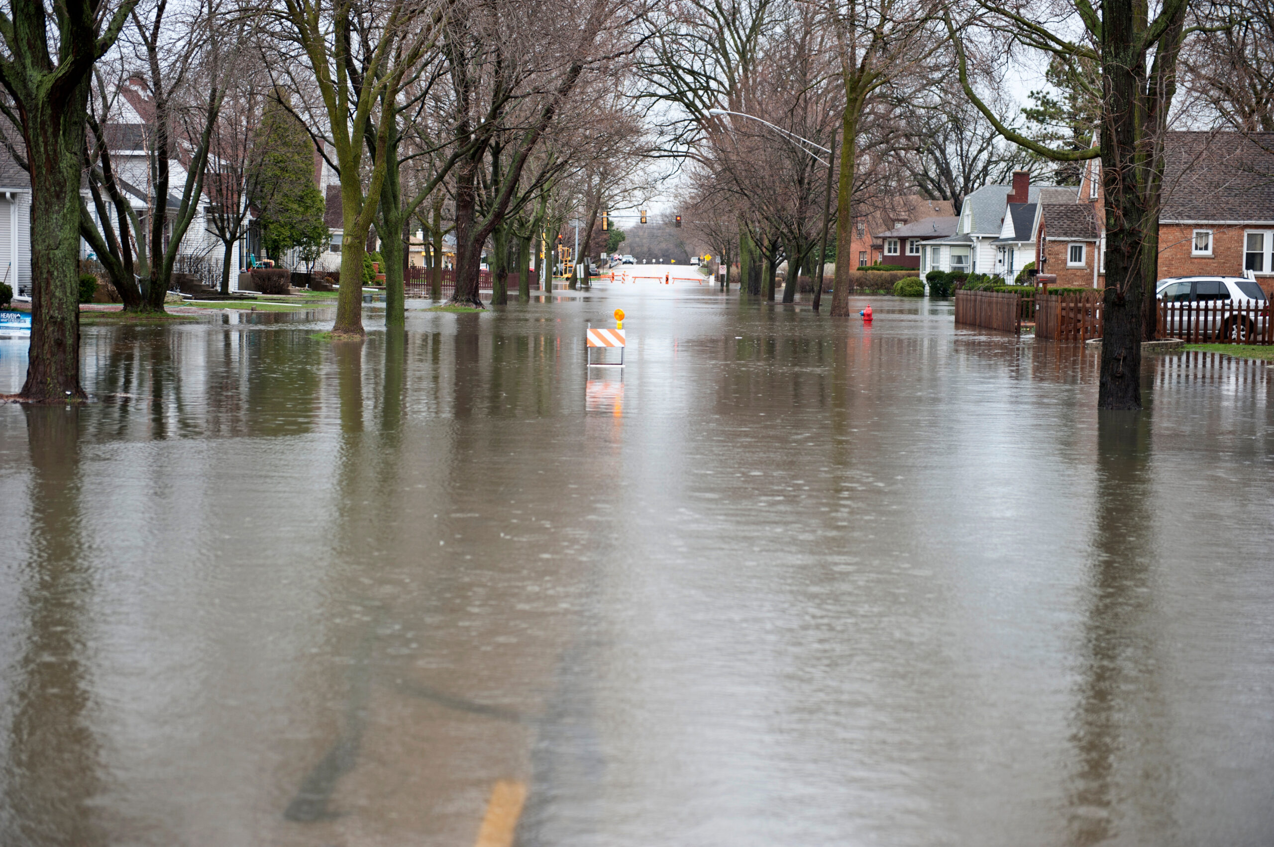 A neighbourhood street that has been flooded.
