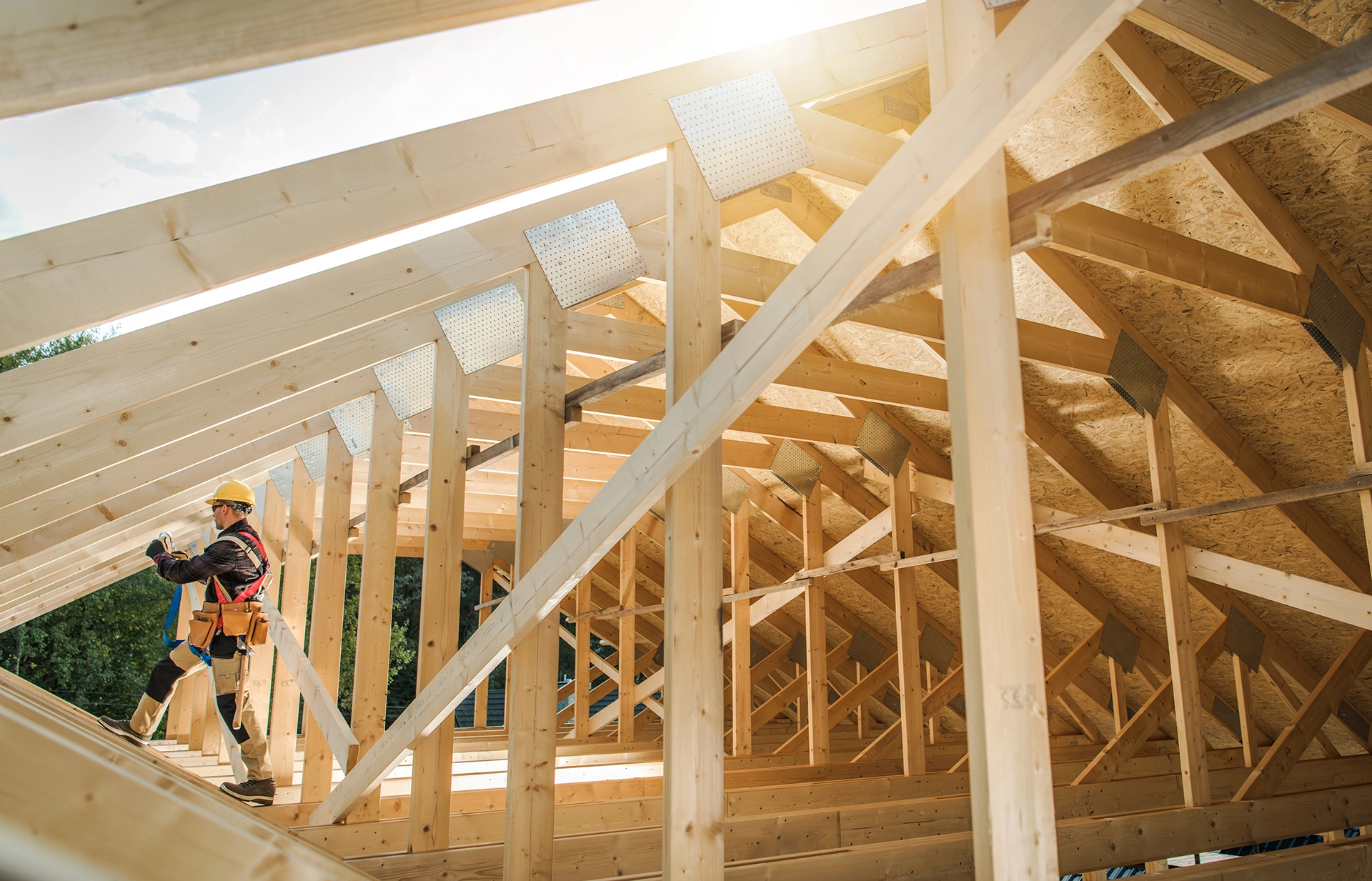 A construction worker building a house.